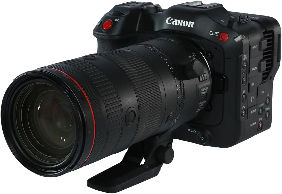 دوربین فیلمبرداری سینمایی Canon EOS C70 با لنز RF24-105mm F2.8 L IS USM Z، سنسور Super 35mm Dual Gain Output (DGO)، مانت RF دوربین فیلمبرداری سینمایی Canon EOS C70 با لنز RF24-105mm F2.8 L IS USM Z، سنسور Super 35mm Dual Gain Output (DGO)، مانت RF