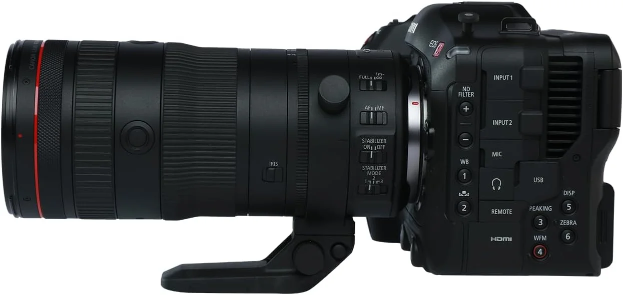 دوربین فیلمبرداری سینمایی Canon EOS C70 با لنز RF24-105mm F2.8 L IS USM Z، سنسور Super 35mm Dual Gain Output (DGO)، مانت RF دوربین فیلمبرداری سینمایی Canon EOS C70 با لنز RF24-105mm F2.8 L IS USM Z، سنسور Super 35mm Dual Gain Output (DGO)، مانت RF