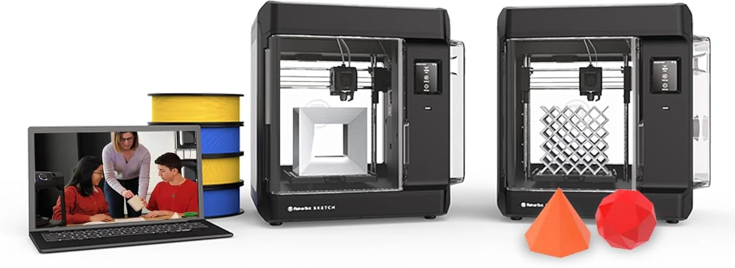 مجموعه دو عددی پرینتر MakerBot Sketch مناسب کلاس درس به همراه برنامه های آموزشی و نرم افزار برای معلمان و دانش آموزان (مشکی)
