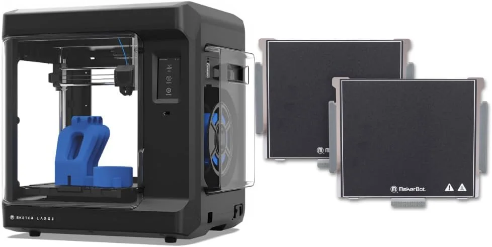 پرینتر سه بعدی MakerBot Sketch با فناوری چاپ مدل‌سازی رسوب‌گذاری ذوب‌شده (مشکی، بزرگ) همراه با صفحه ساخت 900-0120A برای پرینترهای سه بعدی MakerBot Sketch بزرگ (بسته 2 عددی) (2 مورد)