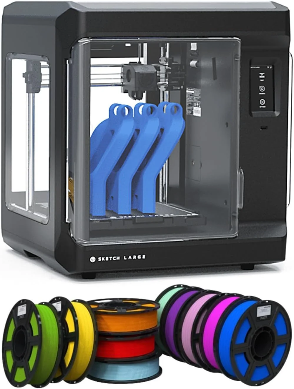 پرینتر سه بعدی MakerBot Sketch با فناوری چاپ مدل‌سازی رسوب‌گذاری ذوب‌شده (مشکی، بزرگ) همراه با بسته 10 تایی فیلامنت رنگین کمانی Sketch PLA 1.75 میلی‌متری 900-0148A برای علاقه‌مندان به پرینت سه بعدی (2 قلم کالا)