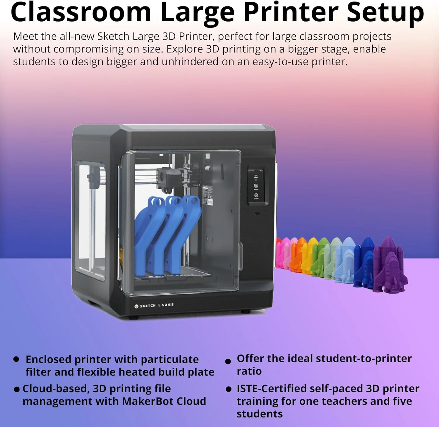 پرینتر سه بعدی MakerBot Sketch با تکنولوژی چاپ Fused Deposition Modelling (مشکی، بزرگ) همراه با فیلامنت PLA برای کلاس درس Sketch و پرینترها (بسته 10 عددی) (2 آیتم)