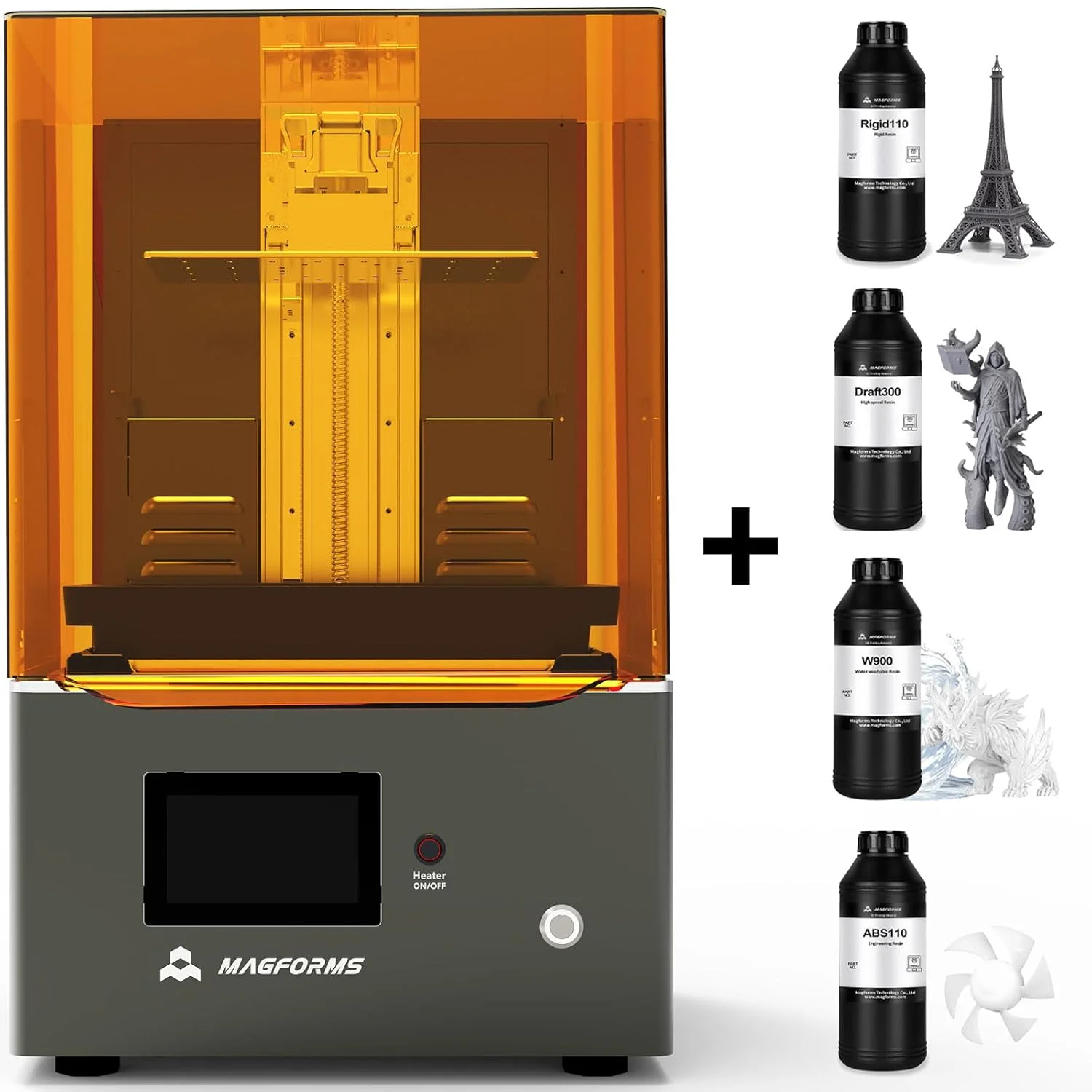 چاپگر سه بعدی رزینی MateForm Air 4 به همراه ۴ کیلوگرم رزین چاپگر سه بعدی (خاکستری تیره Rigid110 + خاکستری Draft300 + سفید W900 + سفید ABS110)