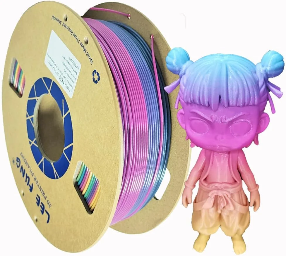 فیلامنت PETG رنگین کمانی شب تاب 1.75 میلی‌متری، فیلامنت چند رنگ پرینتر سه بعدی 1 کیلوگرمی، گرادیان رنگ، تغییر رنگ در 10 متر، با روشنایی بالا، درخشش سریع و مدت زمان درخشش طولانی