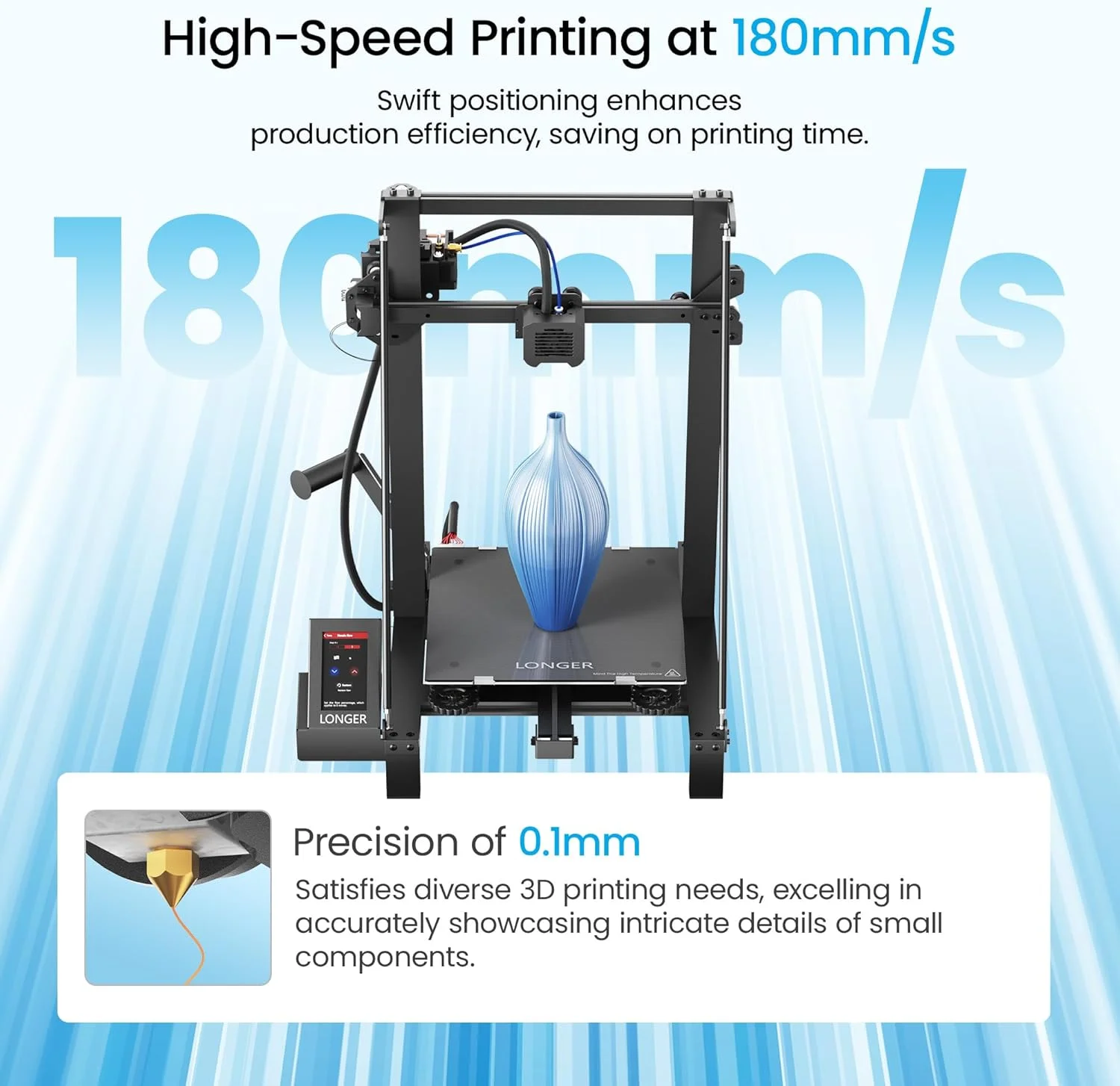 پرینتر سه بعدی LONGER LK5 Pro 3، ابعاد چاپ بزرگ 300x300x400 میلی‌متر با قابلیت ادامه چاپ، مادربرد کاملاً متن‌باز FDM، ارتقاء TMC 2209، 95% از پیش مونتاژ شده، ایده‌آل برای مبتدیان