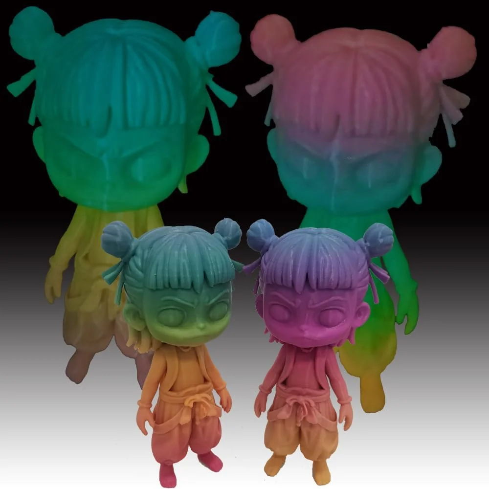 فیلامنت PETG رنگین کمانی شب تاب 1.75 میلی‌متری، فیلامنت چند رنگ پرینتر سه بعدی 1 کیلوگرمی، گرادیان رنگ، تغییر رنگ در 10 متر، با روشنایی بالا، درخشش سریع و مدت زمان درخشش طولانی