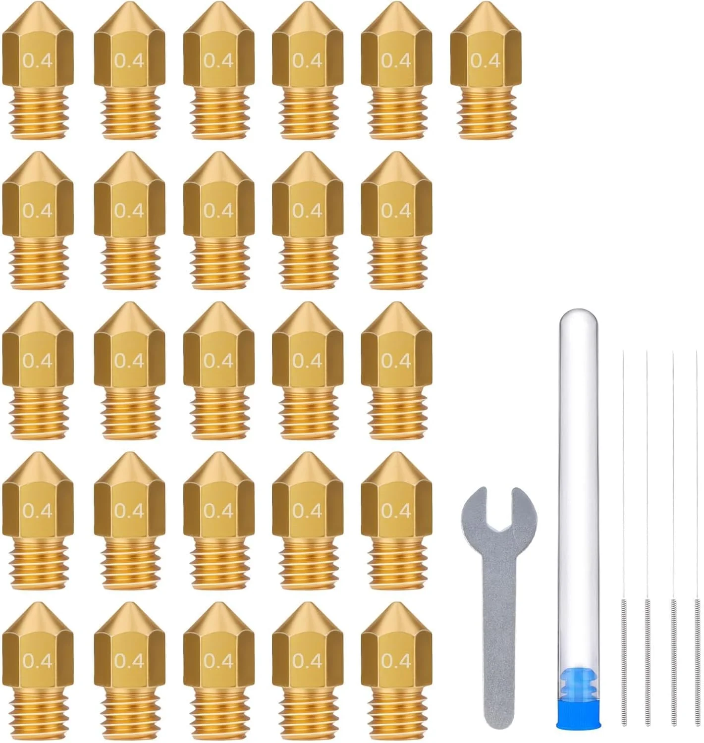 ۲۶ عدد نازل برنجی ۰.۴ میلی‌متری MK8 به همراه سوزن و ابزار DIY برای Neptune 3 pro، Neptune 3 max، Neptune 3 Plus - سازگاری بالا با نازل‌های هات‌اند پرینتر سه بعدی