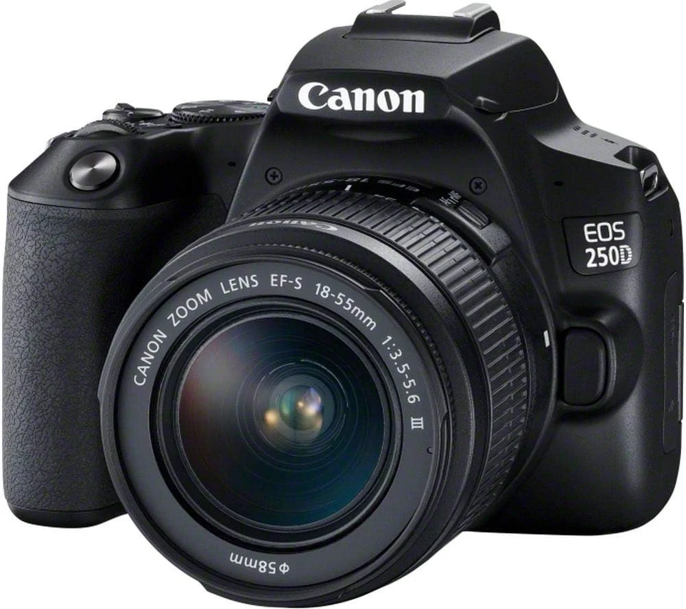 دوربین DSLR کانن EOS 250D (Rebel SL3) به همراه لنز 18-55mm III و بسته لوازم جانبی ضروری – شامل: کارت حافظه SanDisk Ultra 64GB SDXC MC، باتری با عمر طولانی، فلاش Slave، سه پایه 57 اینچی و موارد دیگر (بازسازی شده)