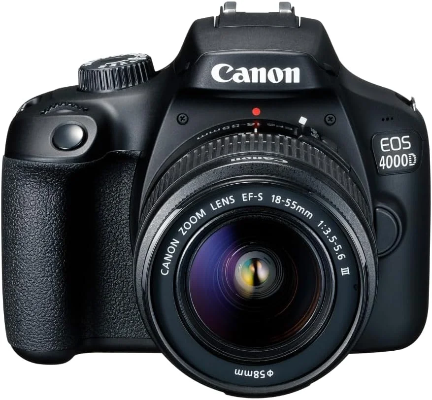 دوربین دیجیتال Canon EOS 4000D DSLR به همراه لنز EF-S 18-55mm f/3.5-5.6 III، بسته شروع به کار - شامل: باتری جایگزین LPE10 با عمر طولانی، سه پایه انعطاف پذیر و موارد دیگر (بازسازی شده)