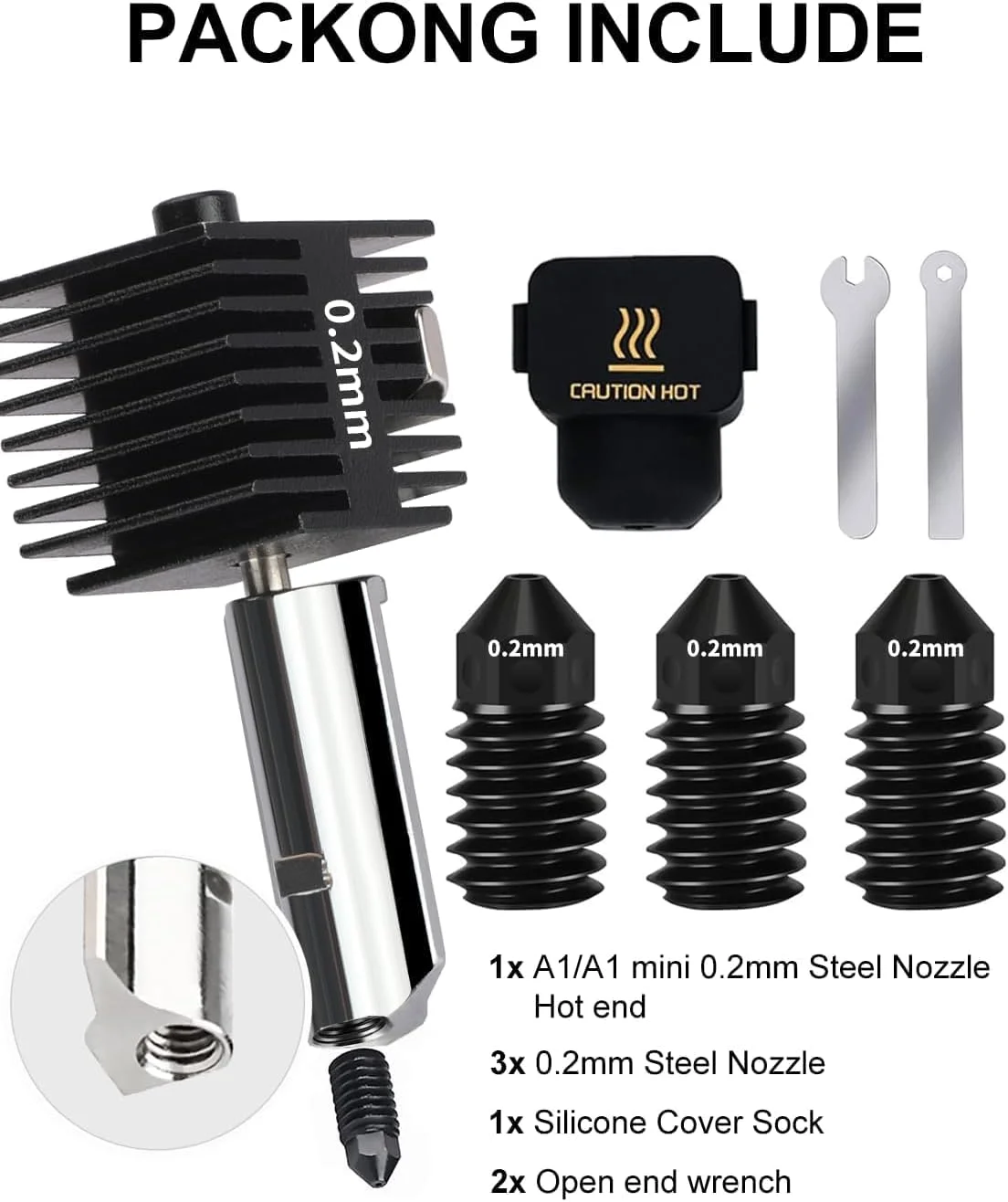 کیت هات‌اند پرینتر سه بعدی 0.2 میلی‌متری برای Bambu Lab A1/A1 Mini، ارتقاء نازل فولادی سخت‌کاری شده با دمای بالا، کیت هات‌اند جایگزین اکسترودر و جوراب سیلیکونی برای سری Bambu Lab A1