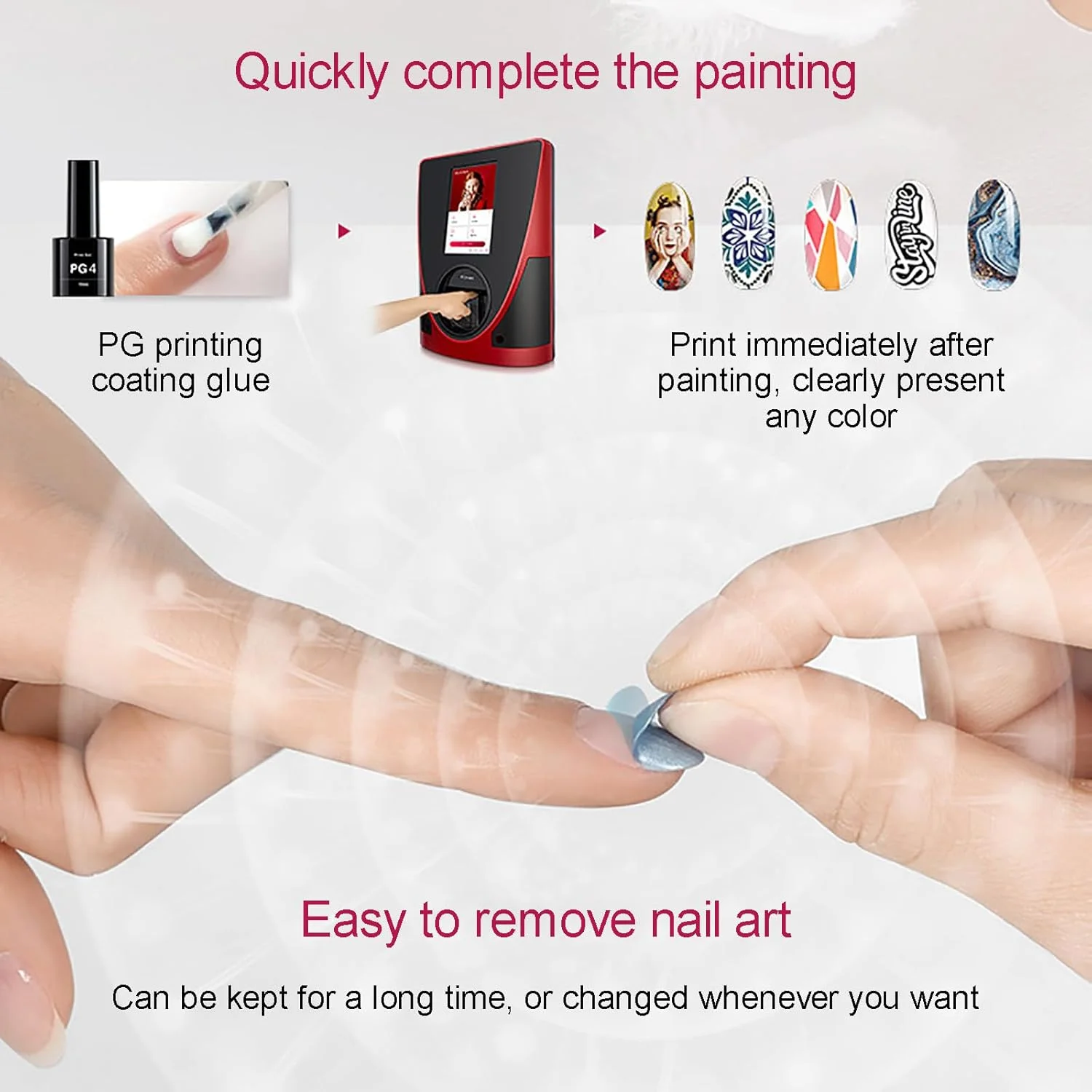 دستگاه چاپگر سه بعدی دیجیتال طرح ناخن، چاپگر طرح ناخن DIY با کنترل از طریق برنامه، با صفحه لمسی 10.1 اینچی، چاپگر هوشمند اتوماتیک ناخن، برای دختران
