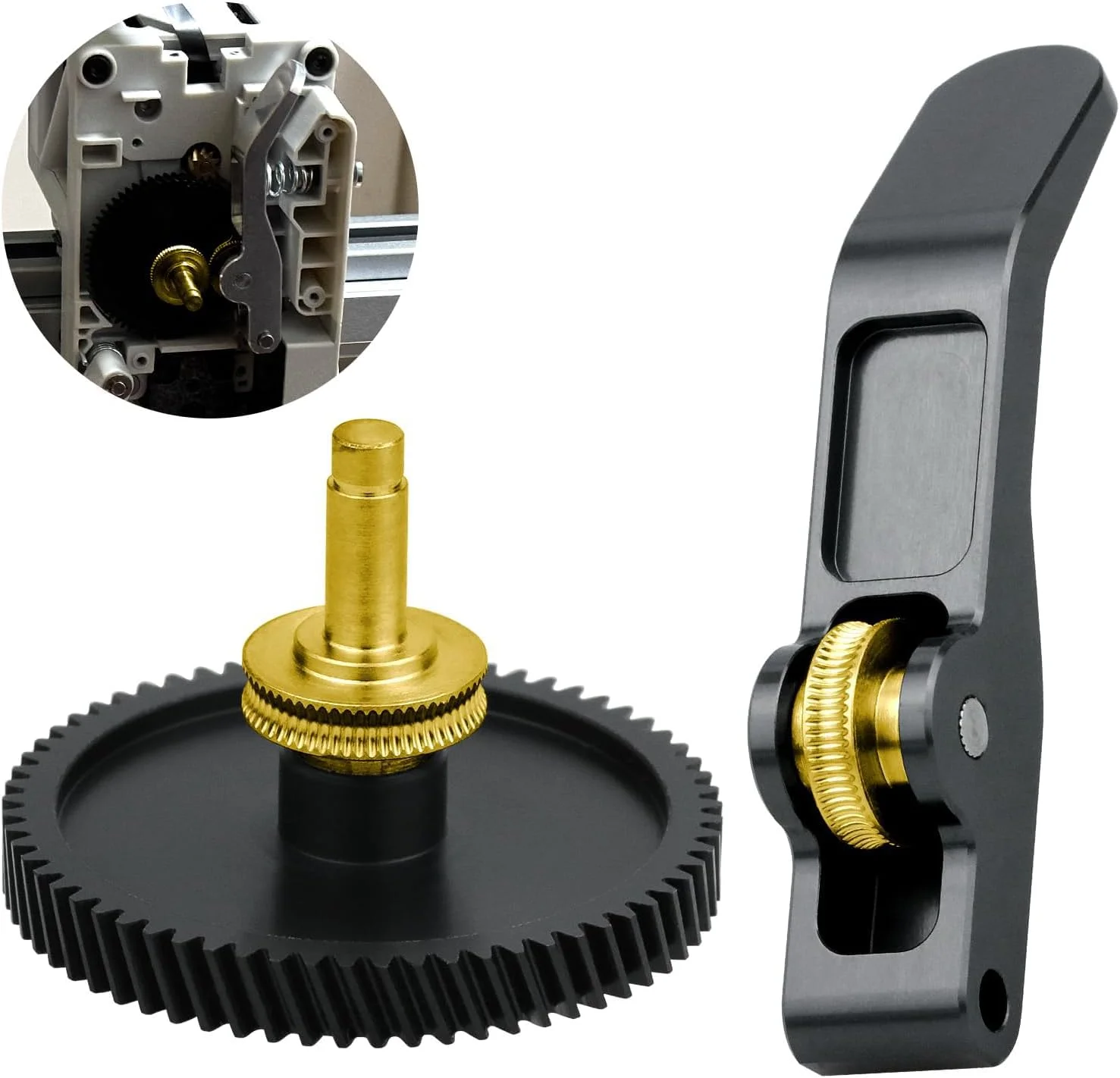 چرخ دنده اکسترودر فولادی سخت شده طلایی و دسته آلیاژ آلومینیوم برای پرینترهای سه بعدی Bambu Lab A1/A1 Mini