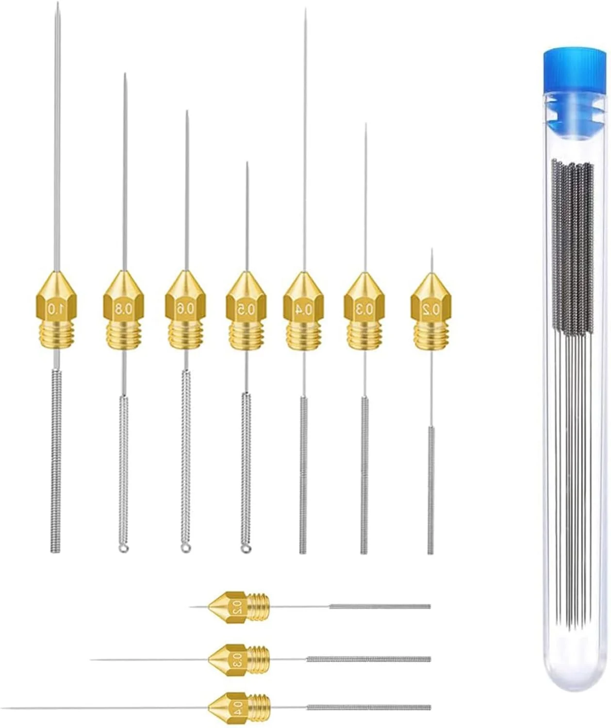 ۱۰ عدد سوزن تمیز کننده نازل قطعات پرینتر سه بعدی ۰.۱۵ ۰.۲ ۰.۲۵ ۰.۳ ۰.۳۵ ۰.۴ ۰.۵ ۰.۶ ۰.۸ ۱.۰ میلی متر سوزن های تمیز کننده نازل استیل ضد زنگ برای دریل
