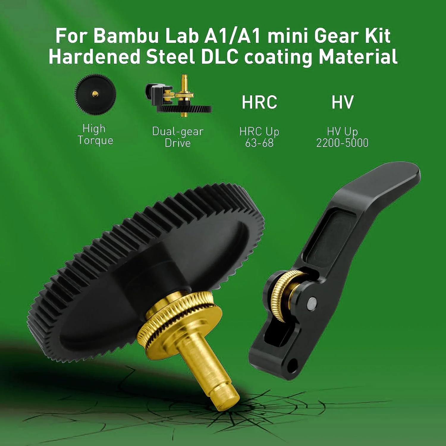 چرخ دنده اکسترودر فولادی سخت شده طلایی و دسته آلیاژ آلومینیوم برای پرینترهای سه بعدی Bambu Lab A1/A1 Mini