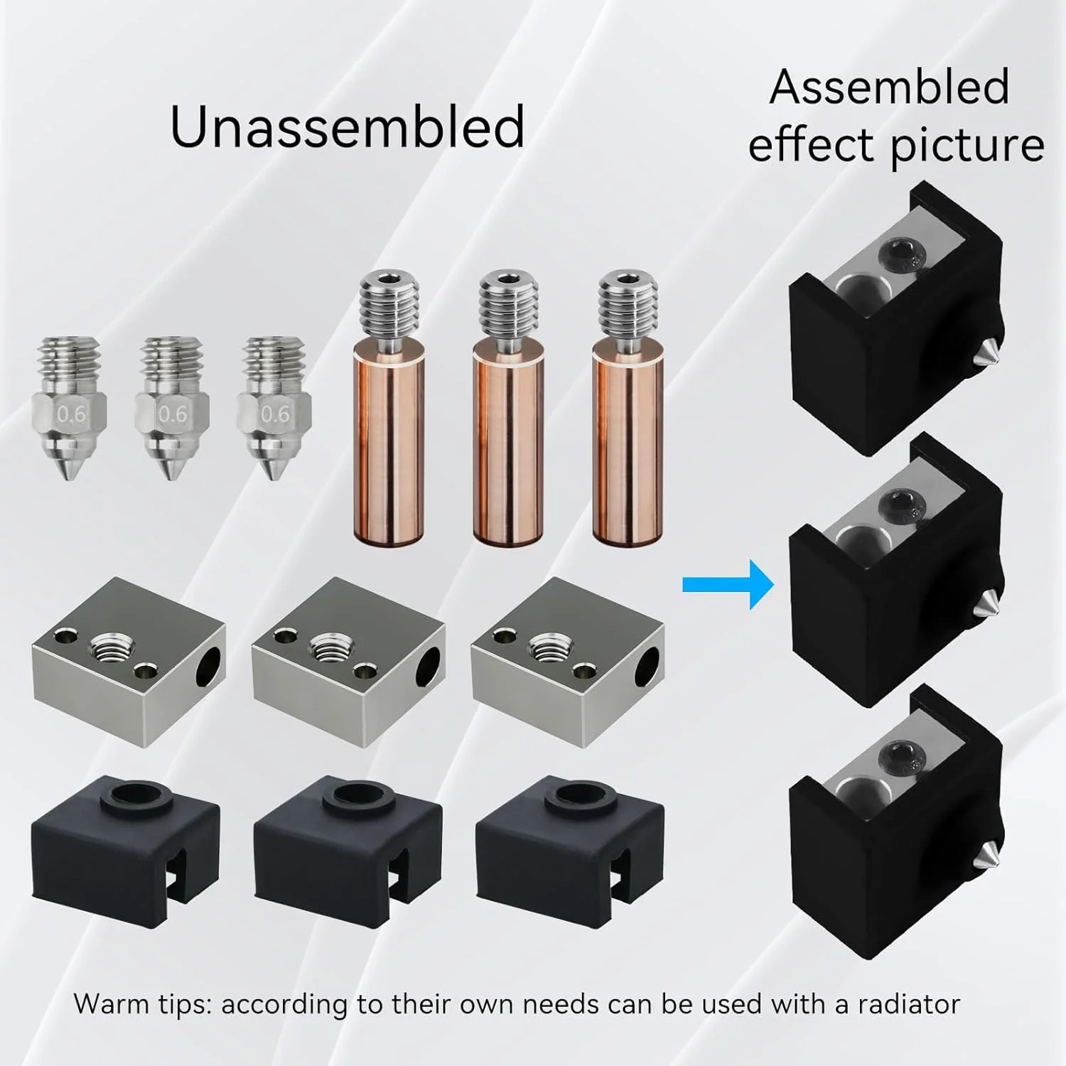 نازل روکش مس Cr10 گلوگاه تیتانیومی دوماده‌ای بلوک حرارتی روکش مس آستین سیلیکونی مشکی برای Creativity Ender 3 / 3X / 3 Pro / 3 V2، پرینتر سه بعدی Cr-10 J-Head Hotend