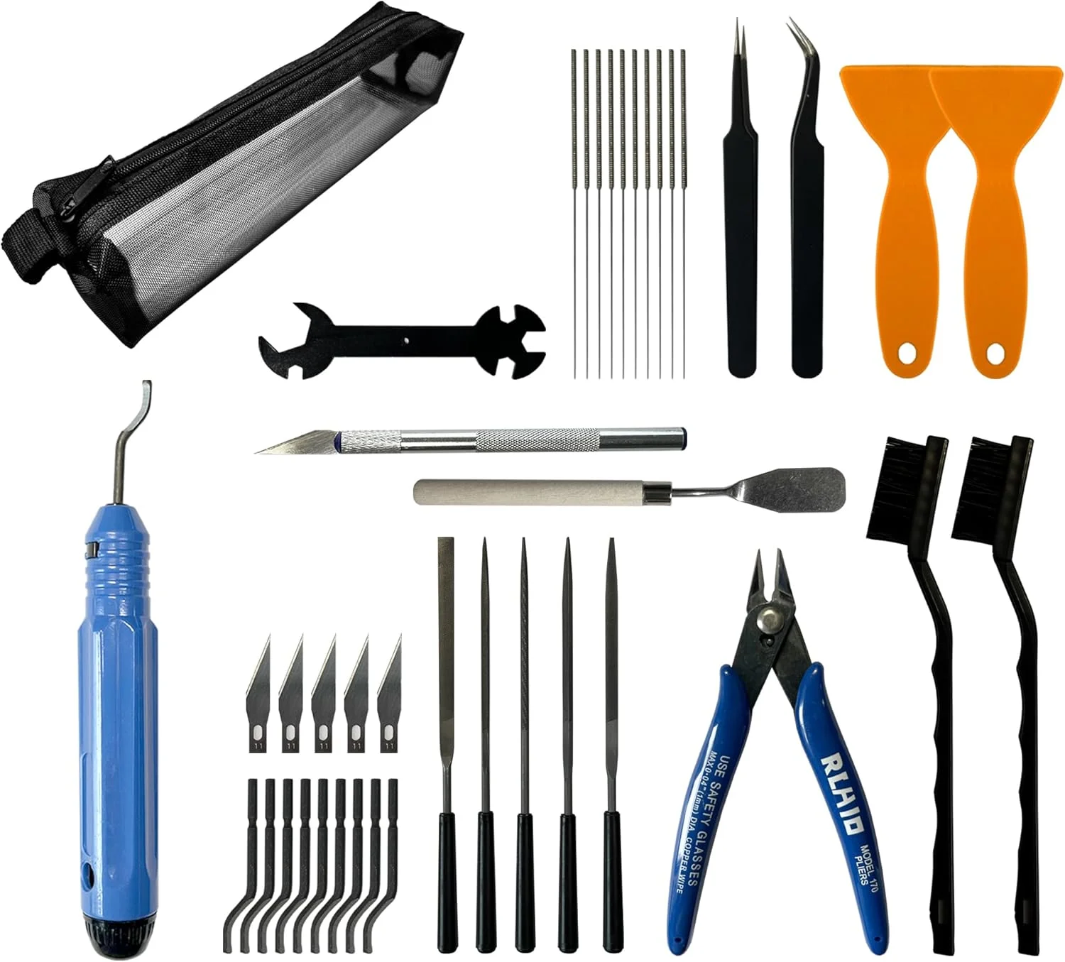 مجموعه ابزار چاپگر سه بعدی 45 تکه - لوازم جانبی جهانی شامل ابزارهای پلیسه برداری، تمیز کننده های نازل، کاردک، ابزار سنباده زنی، سوهان، برس و کیف نگهداری شفاف مجموعه ابزار چاپگر سه بعدی 45 تکه - لوازم جانبی جهانی شامل ابزارهای پلیسه برداری، تمیز کننده های نازل، کاردک، ابزار سنباده زنی، سوهان، برس و کیف نگهداری شفاف