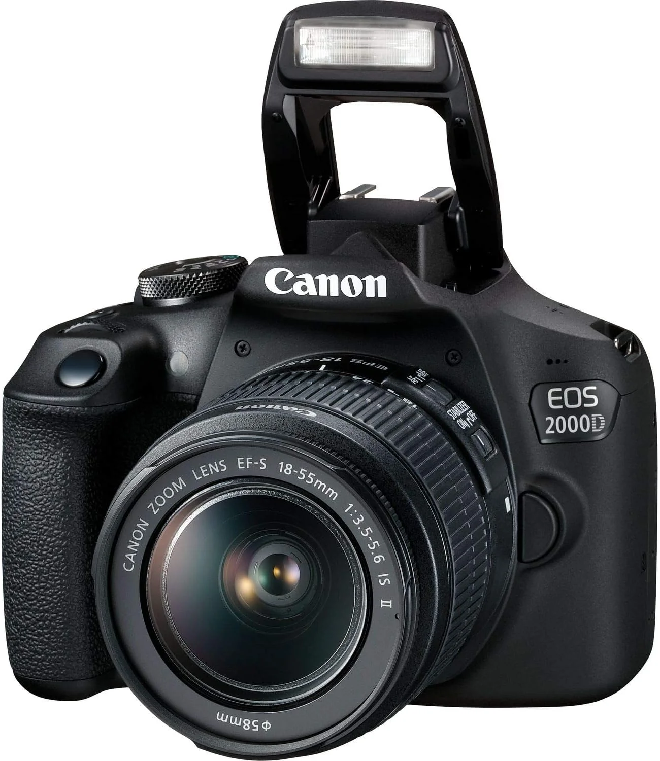 دوربین DSLR کانن EOS 2000D (Rebel T7) با لنز EF-S 18-55mm f/3.5-5.6 IS II + کارت حافظه 64 گیگابایتی SDXC، فلاش دیجیتال، باتری جایگزین با عمر طولانی، کیف لوازم ضد آب و موارد دیگر (بسته 19 تکه) (بازسازی شده)