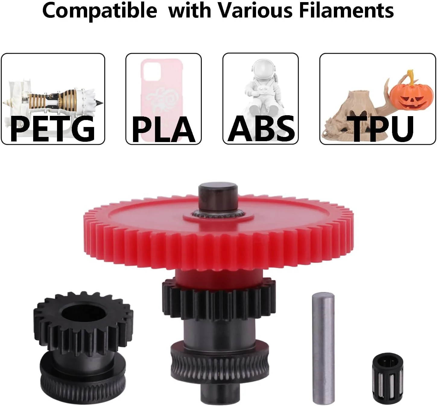 کیت چرخ دنده اکسترودر فولادی سخت شده برای سری نپتون 4، کیت چرخ دنده دوگانه اکسترودر فولادی سخت شده با پوشش نانو DLC و چرخ دنده POM برای Elegoo Neptune 4/Pro/Plus/Max