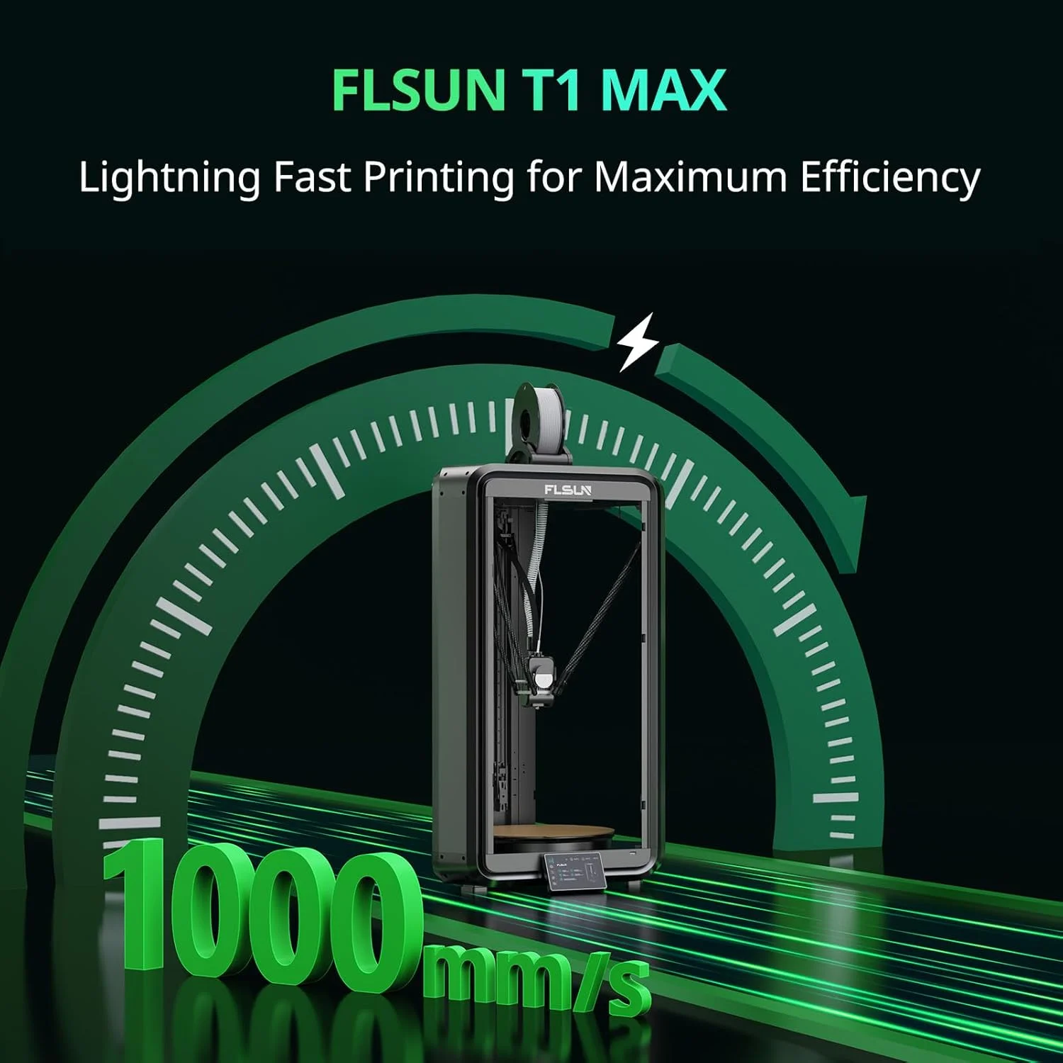 پرینتر سه بعدی دلتا FLSUN T1 Max، چاپ با سرعت بالا 1000 میلی‌متر بر ثانیه، دقت بالا، طراحی فوق‌العاده بی‌صدا مناسب دفتر کار، نازل فولادی و تراز خودکار، اندازه چاپ بزرگ 300x300x250 میلی‌متر