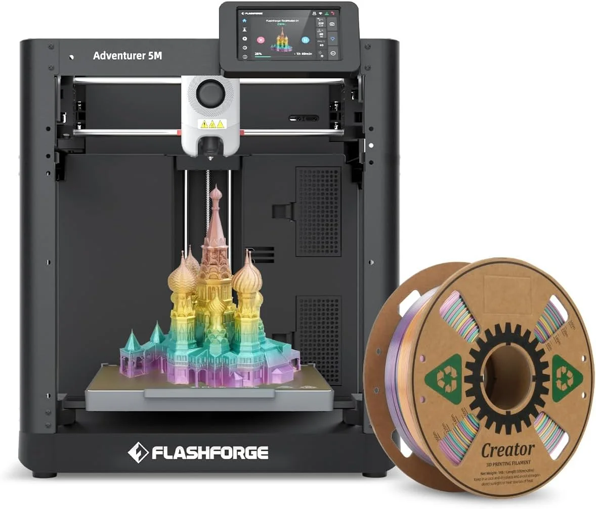 پرینتر سه بعدی فلش فورج Adventurer 5M به همراه 1 کیلوگرم فیلامنت ابریشمی PLA Dreamy Trio پرینتر سه بعدی فلش فورج Adventurer 5M به همراه 1 کیلوگرم فیلامنت ابریشمی PLA Dreamy Trio