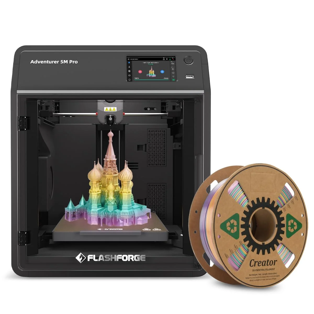 پرینتر سه بعدی فلش فورج Adventurer 5M Pro به همراه 1 کیلوگرم فیلامنت PLA Silk Dreamy Trio اضافی