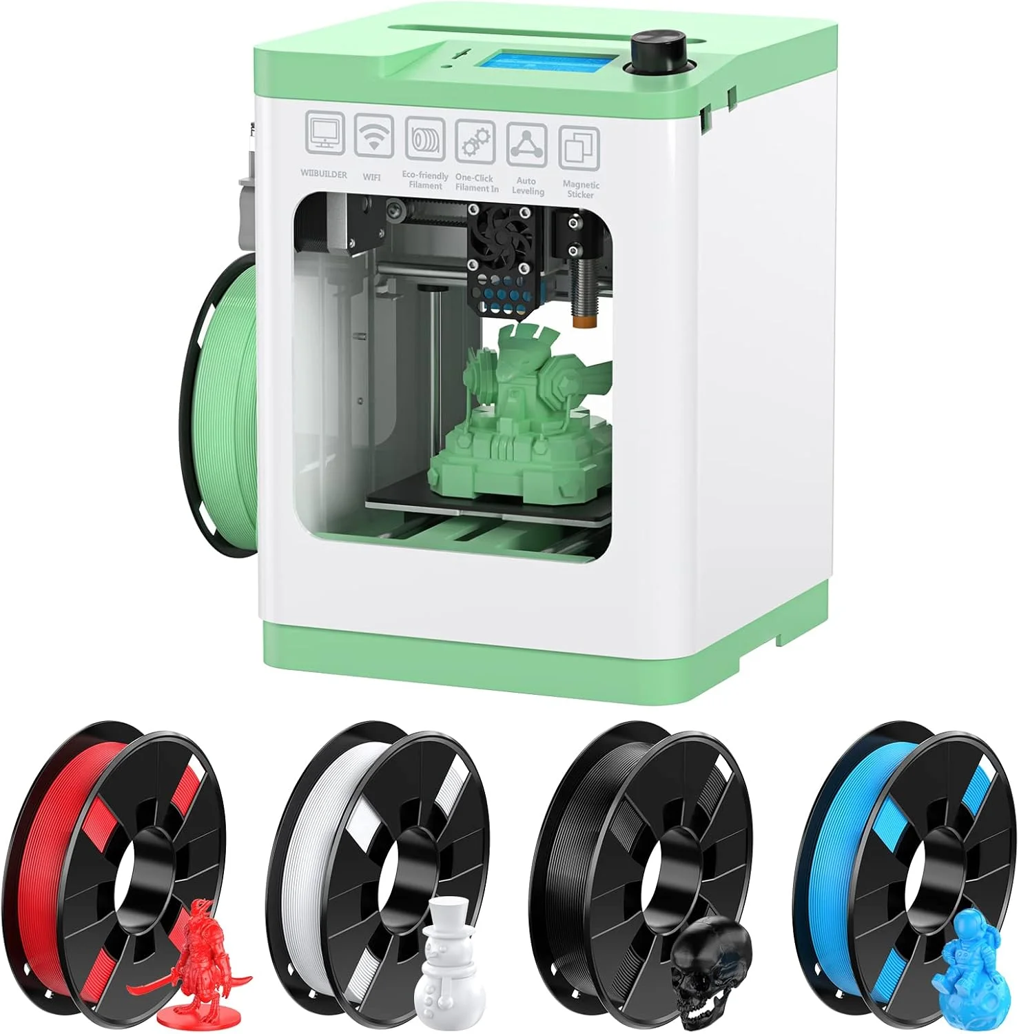 بسته پرینتر سه بعدی کوچک Entina Mini 3D مدل Tina2S V12 به همراه 4 رنگ فیلامنت PLA (مشکی، سفید، آبی، قرمز)