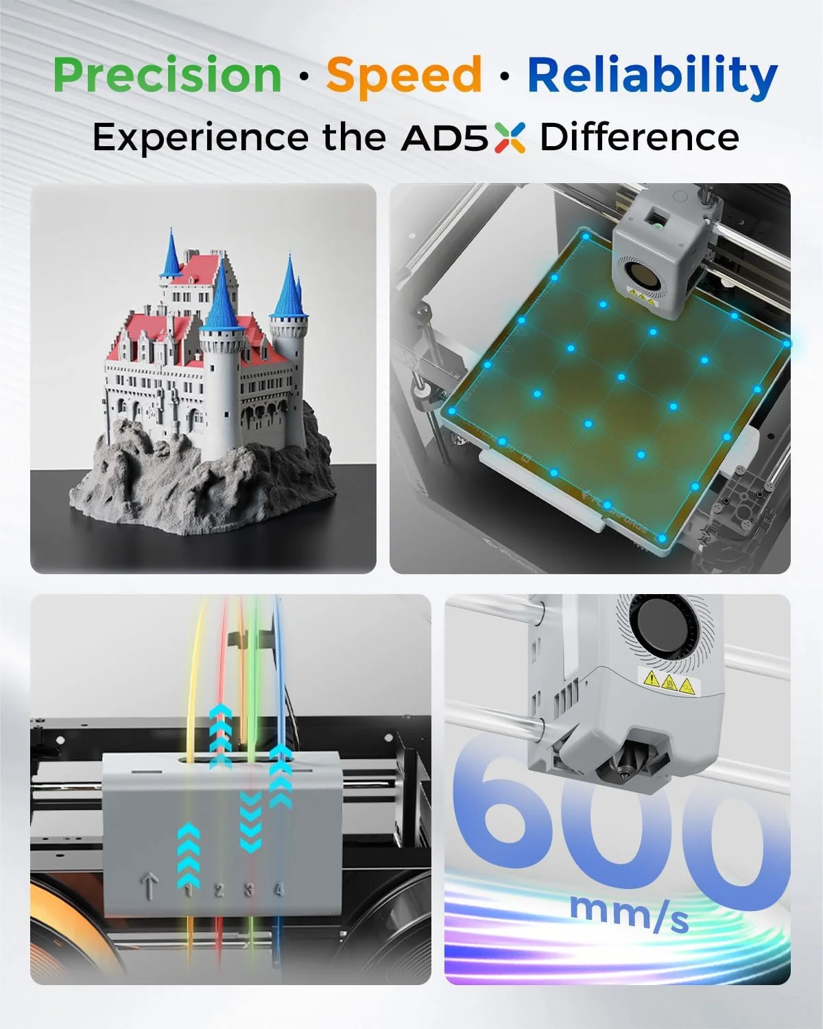 پرینتر سه بعدی چند رنگ FLASHFORGE AD5X با 4 رنگ و IFS، تراز خودکار کامل FDM، با حداکثر سرعت چاپ 600 میلیمتر بر ثانیه و نازل حداکثر 300 درجه سانتیگراد، اندازه چاپ بزرگ 220 * 220 * 220 میلیمتر پرینتر سه بعدی چند رنگ FLASHFORGE AD5X با 4 رنگ و IFS، تراز خودکار کامل FDM، با حداکثر سرعت چاپ 600 میلیمتر بر ثانیه و نازل حداکثر 300 درجه سانتیگراد، اندازه چاپ بزرگ 220 * 220 * 220 میلیمتر