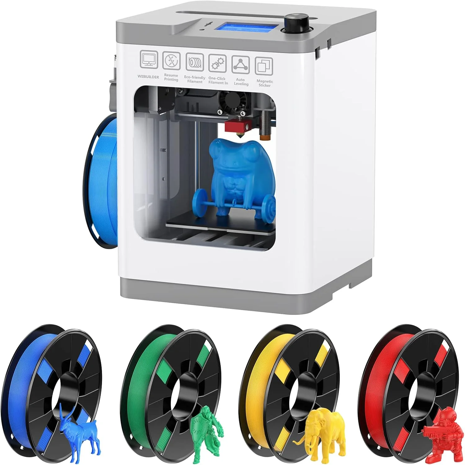 پرینتر سه بعدی کوچک Entina Tina2 Basic به همراه بسته فیلامنت PLA (قرمز، زرد، آبی، سبز)