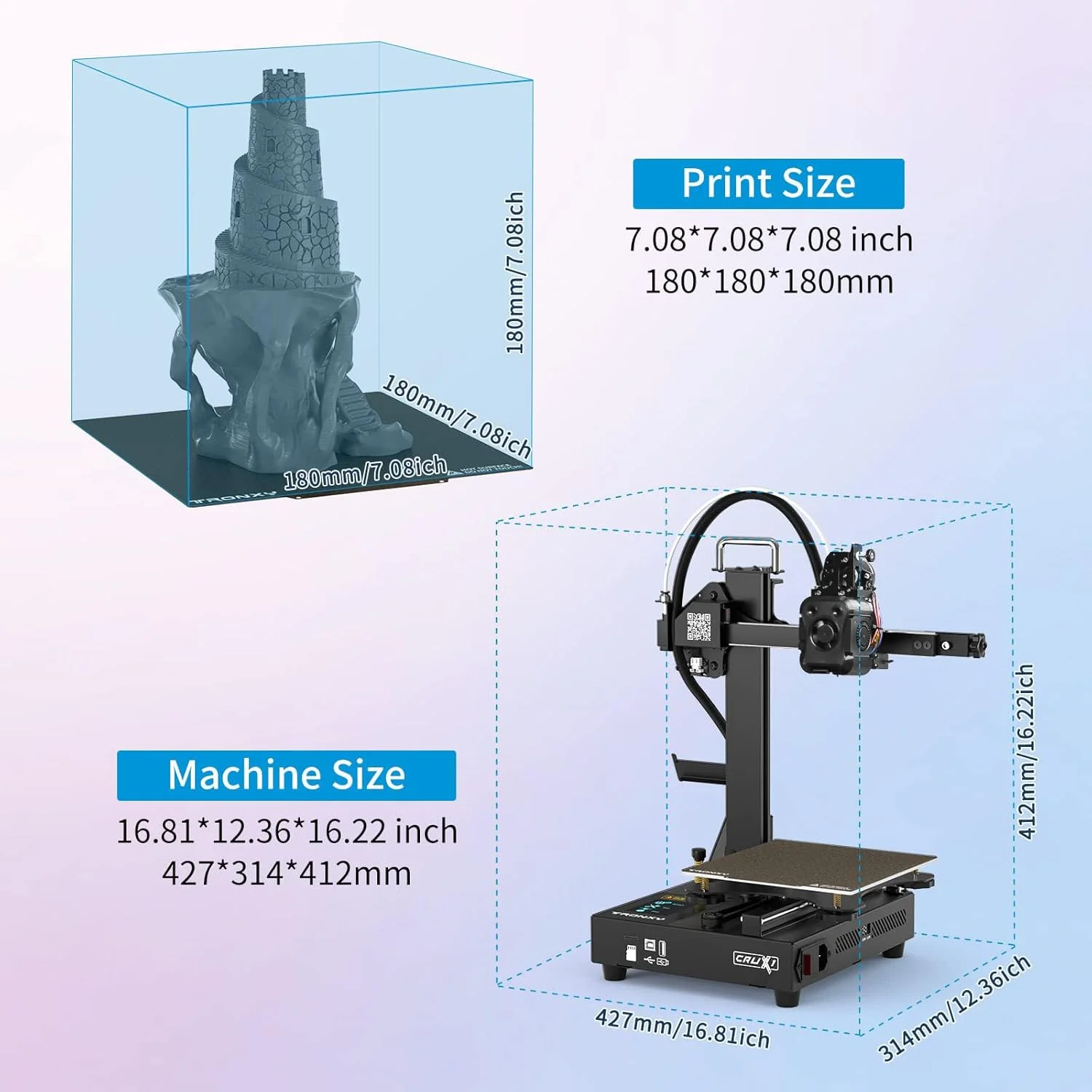 پرینتر سه بعدی مینی TRONXY CRUX 1S، نسخه جدید 2025، پرینترهای سه بعدی کوچک با سرعت بالا برای مبتدیان، اکسترودر مستقیم 275 درجه سانتیگراد، ریل راهنمای دوتایی OSG15، اندازه چاپ 180x180x180 میلی متر
