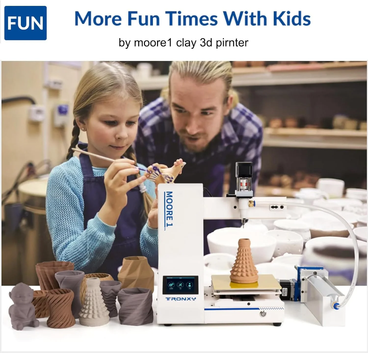 پرینتر سه بعدی رسی TRONXY Moore1، پرینترهای سه بعدی کوچک قالب‌گیری رسوب مایع برای سرامیک، مناسب افراد مبتدی، کودکان و بزرگسالان با صفحه نمایش LCD، اندازه ساخت: 180x180x180 میلی‌متر