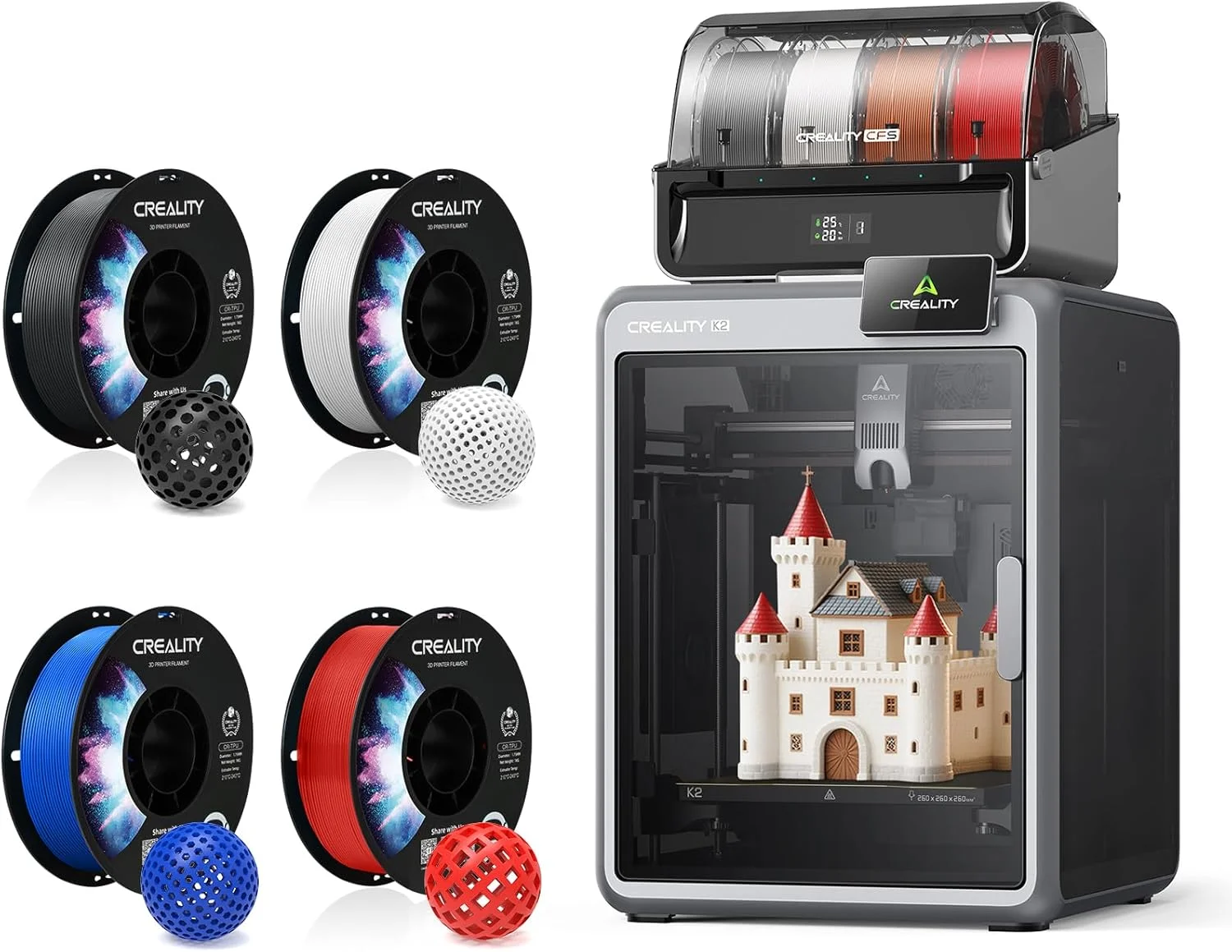 چاپگرهای سه بعدی Creality K2 Combo، دستگاه چاپگر سه بعدی چند رنگ با CFS، فیلامنت TPU Creality 4KG، فیلامنت چاپگر سه بعدی انعطاف پذیر 1.75mm، سختی و انعطاف پذیری بالا 95A Shore چاپگرهای سه بعدی Creality K2 Combo، دستگاه چاپگر سه بعدی چند رنگ با CFS، فیلامنت TPU Creality 4KG، فیلامنت چاپگر سه بعدی انعطاف پذیر 1.75mm، سختی و انعطاف پذیری بالا 95A Shore