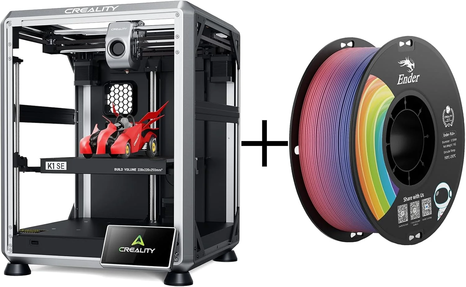 دستگاه چاپ سه بعدی کرالیتی مدل K1 SE به همراه بسته فیلامنت PLA+ رنگین کمانی