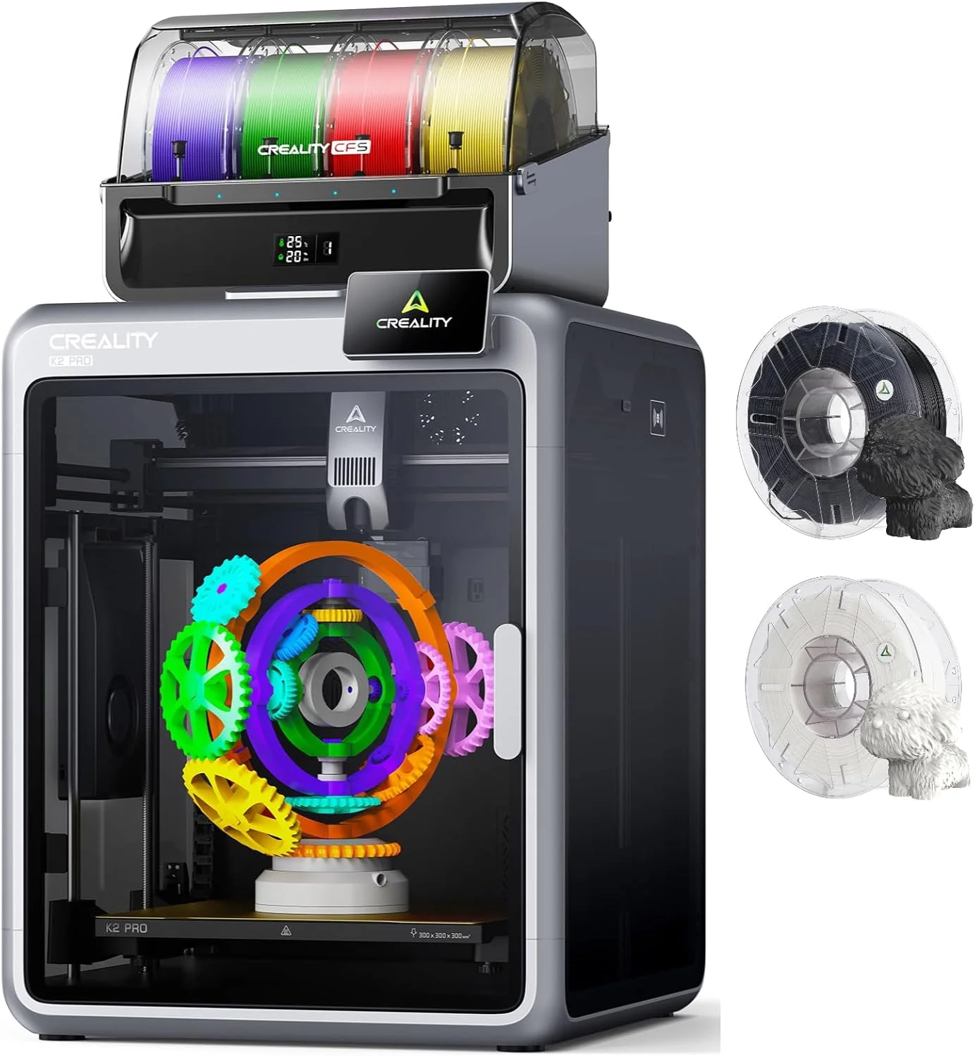 پرینتر سه بعدی Creality K2 Pro Combo (A)، بسته چاپ چند رنگ با پشتیبانی از فیلامنت Hyper RFID PLA CFS (سیاه و سفید)