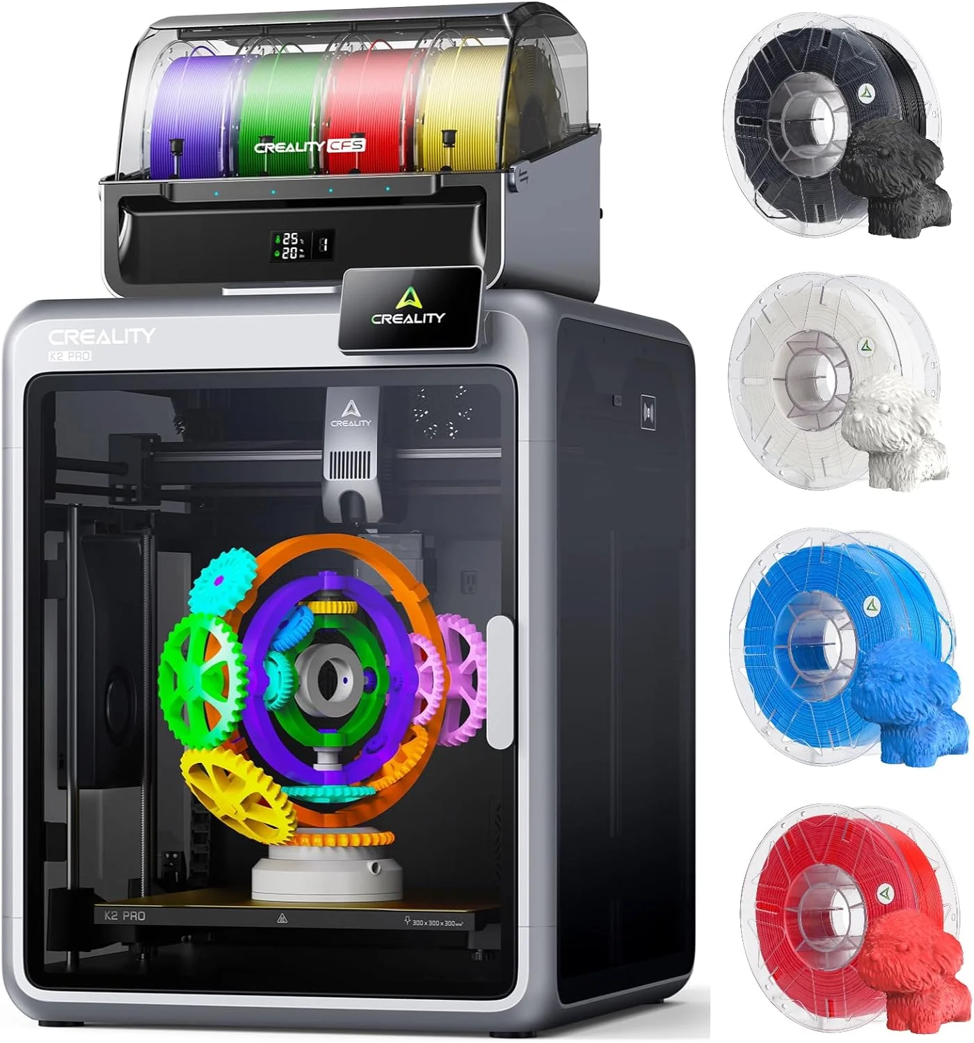 پرینتر سه بعدی Creality K2 Pro Combo (A)، بسته چاپ چند رنگ با پشتیبانی از فیلامنت Hyper RFID PLA CFS (سیاه و سفید و قرمز و آبی)