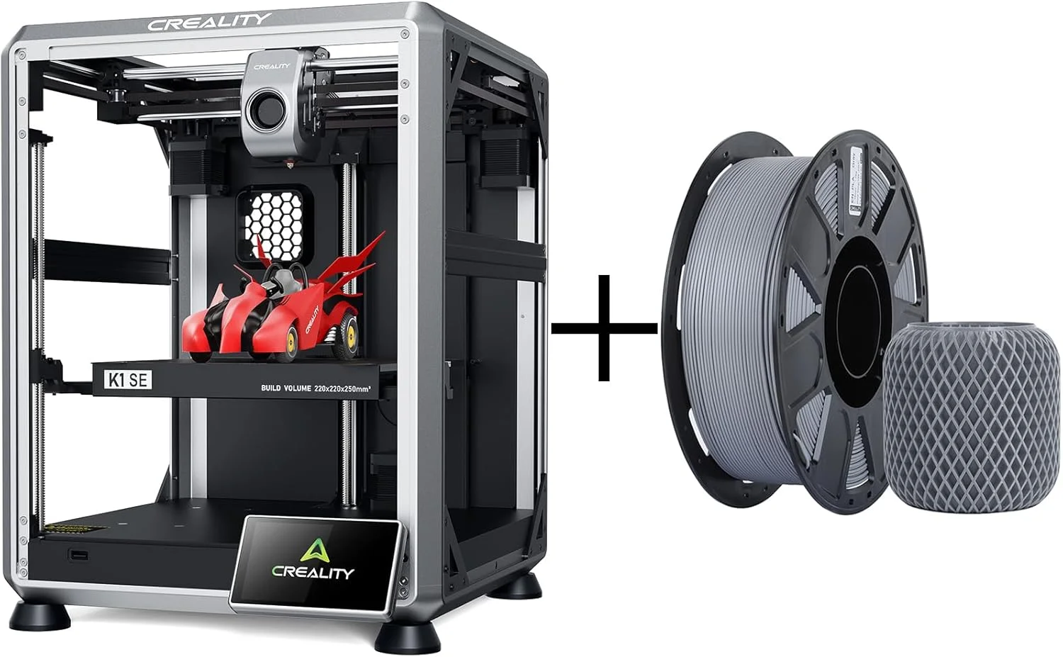 بسته پرینتر سه بعدی Creality K1 SE و فیلامنت PLA Ender خاکستری 1.75 میلی‌متری