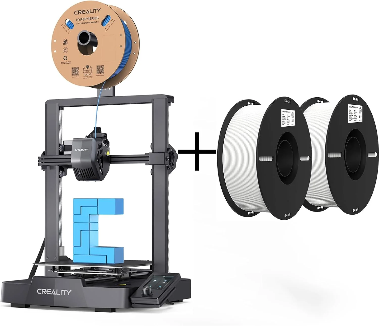 دستگاه چاپ سه بعدی کرالیتی Ender 3 V3 SE به همراه بسته دو عددی فیلامنت PLA سفید 1.75 میلی متری