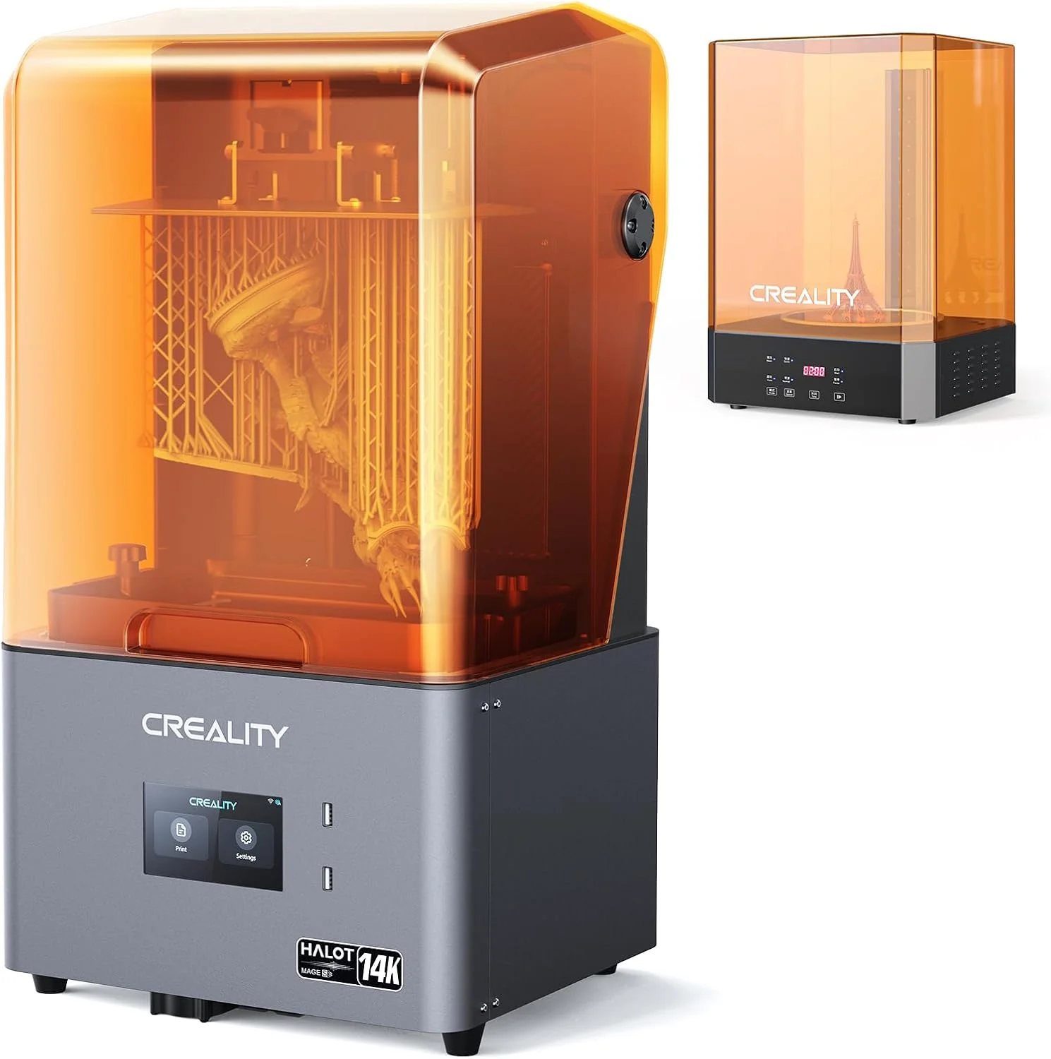 دستگاه چاپ سه بعدی رزینی Creality Halot Mage S 14K به همراه دستگاه شستشو و خشک کن UW-01 دو در یک