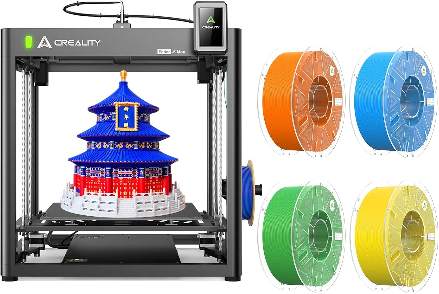 دستگاه چاپ سه بعدی کرالیتی Ender 5 Max به همراه فیلامنت هایپر PLA RFID زرد آبی سبز نارنجی