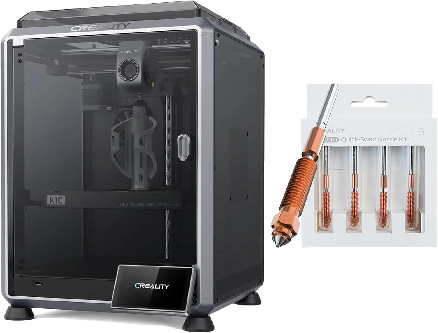 بسته پرینتر سه بعدی Creality K1C به همراه کیت نازل پرینتر سه بعدی K1C با اندازه‌های 0.4mm، 0.6mm و 0.8mm (چهار عدد)