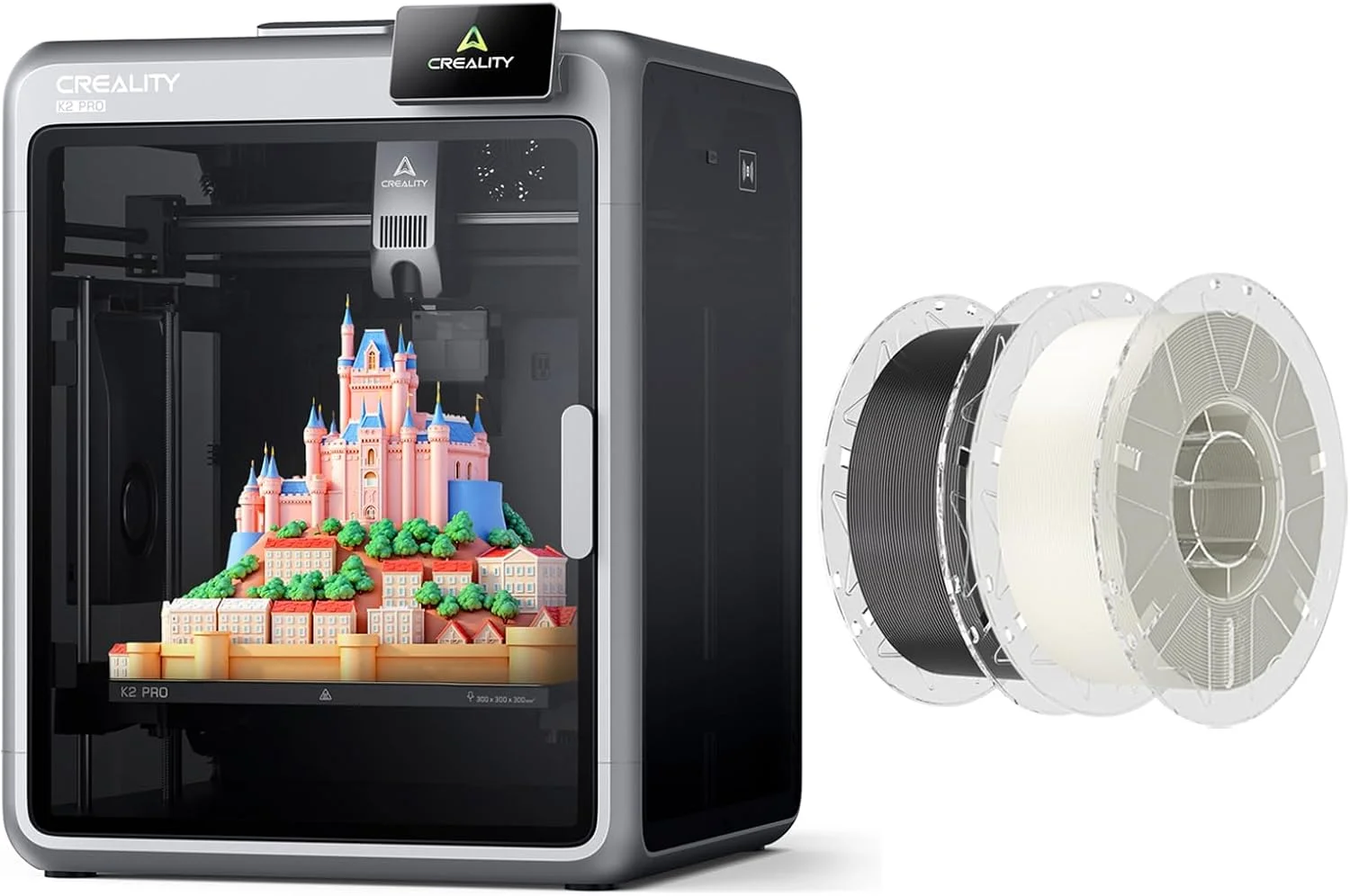 بسته پرینتر سه بعدی Creality K2 Pro به همراه فیلامنت پرینتر سه بعدی Hyper RFID (یک عدد مشکی + یک عدد سفید)