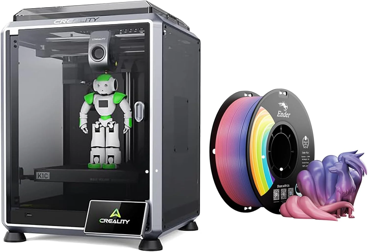 بسته پرینتر سه بعدی کرالیتی K1C به همراه فیلامنت رنگین کمانی PLA+
