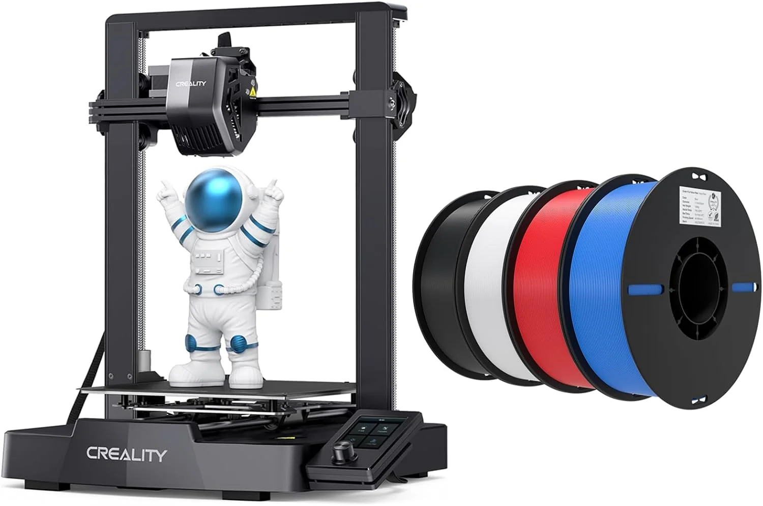 بسته پرینتر سه بعدی Creality Ender 3 V3 SE به همراه ۴ بسته فیلامنت PLA (مشکی+سفید+قرمز+آبی)