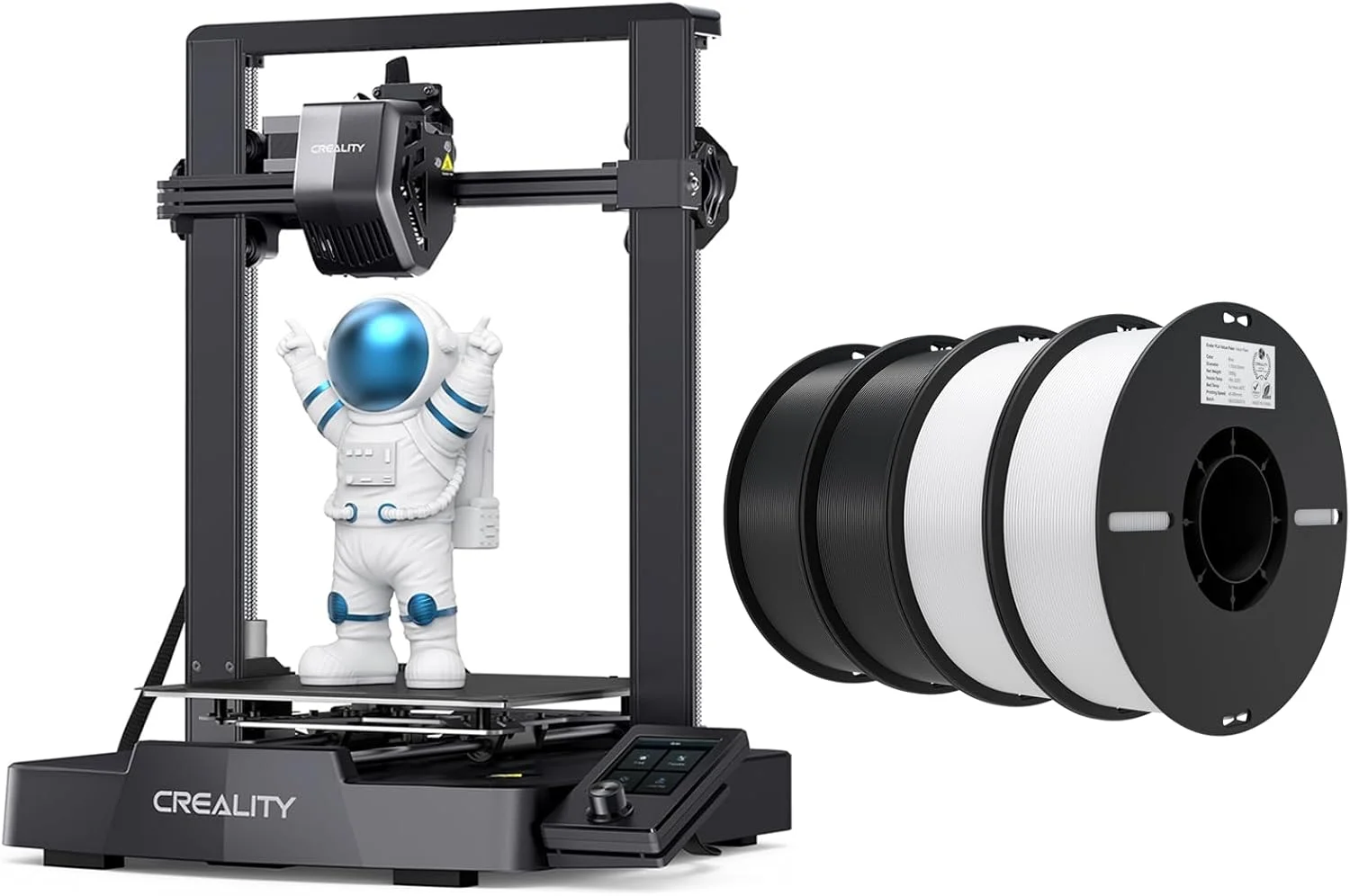 بسته پرینتر سه بعدی Creality Ender 3 V3 SE به همراه 4 بسته فیلامنت PLA (دو عدد مشکی و دو عدد سفید)