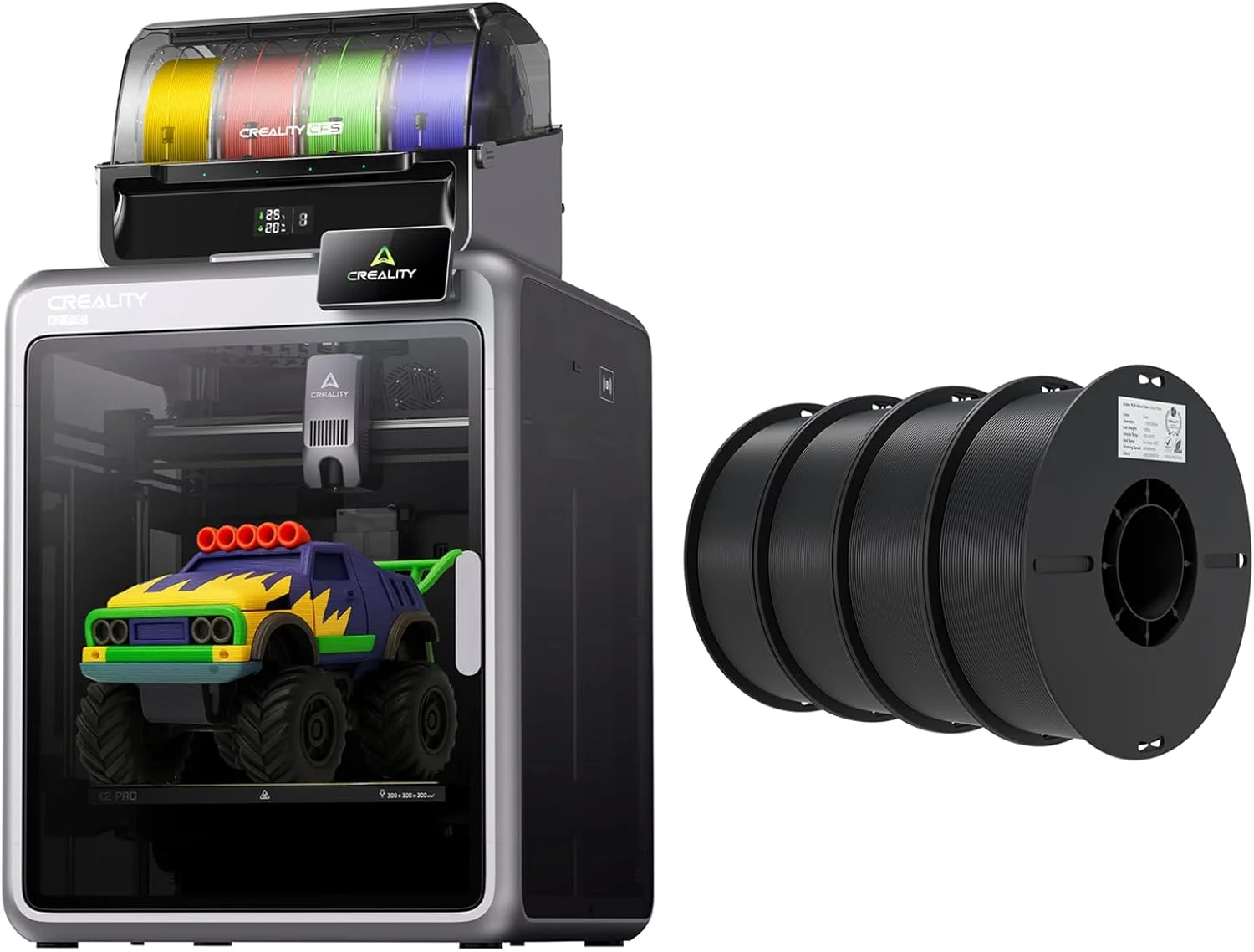 بسته پرینتر سه بعدی Creality K2 Pro Combo (A) به همراه ۴ بسته فیلامنت PLA مشکی ۱.۷۵ میلی متری