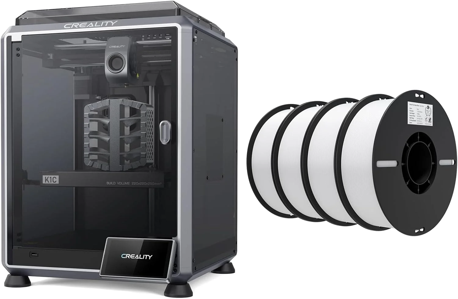بسته پرینتر سه بعدی Creality K1C به همراه 4 بسته فیلامنت PLA 1.75mm (4 سفید)