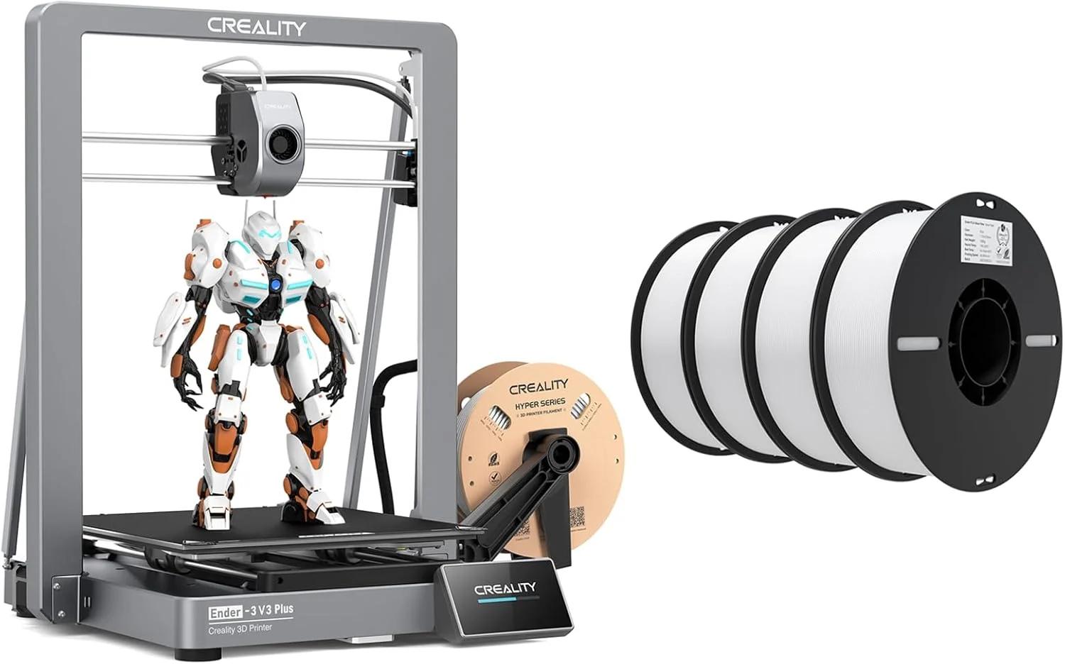 بسته پرینتر سه بعدی Creality Ender 3 V3 Plus به همراه 4 بسته فیلامنت PLA 1.75mm (4 سفید)