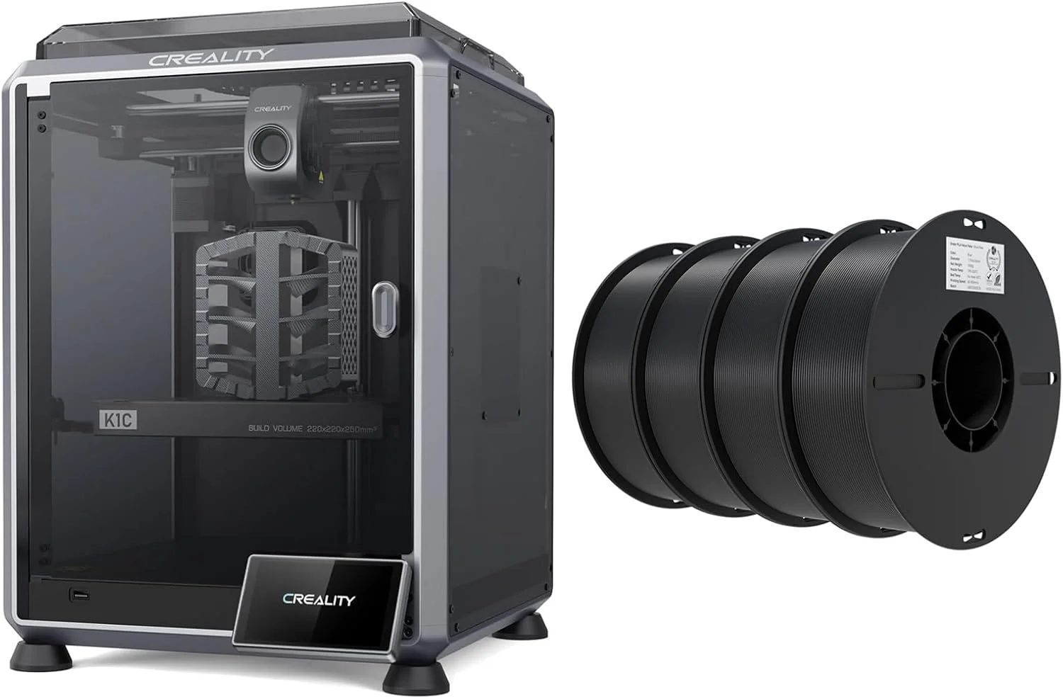 بسته پرینتر سه بعدی کرالیتی K1C به همراه 4 بسته فیلامنت PLA 1.75mm (4 مشکی)