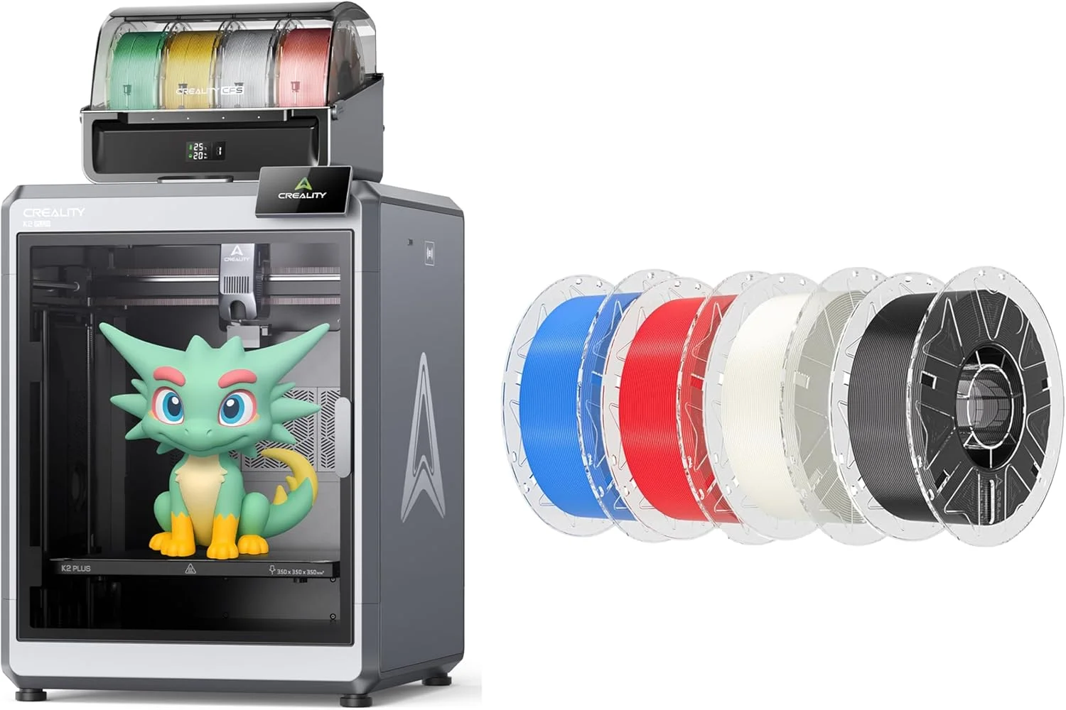 پرینتر سه بعدی Creality K2 Plus Combo، همراه با فیلامنت Hyper RFID PLA 4Kg برای سرعت بالا 30-600mm/s (مشکی، سفید، قرمز، آبی)