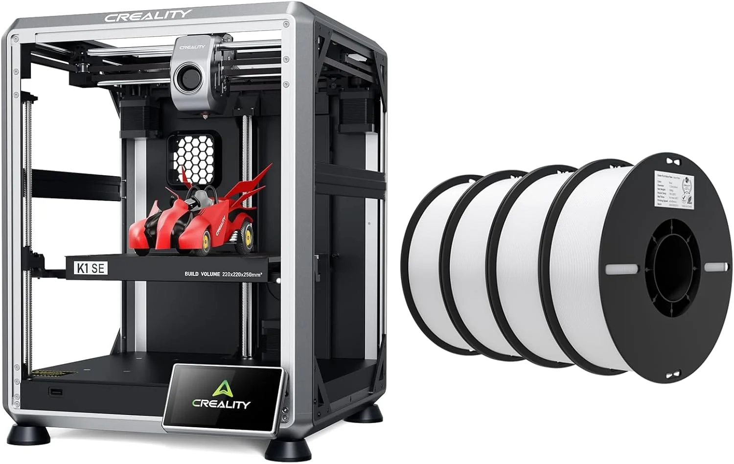 بسته پرینتر سه بعدی کرالیتی K1 SE به همراه ۴ بسته فیلامنت PLA ۱.۷۵ میلی متری (۴ سفید)