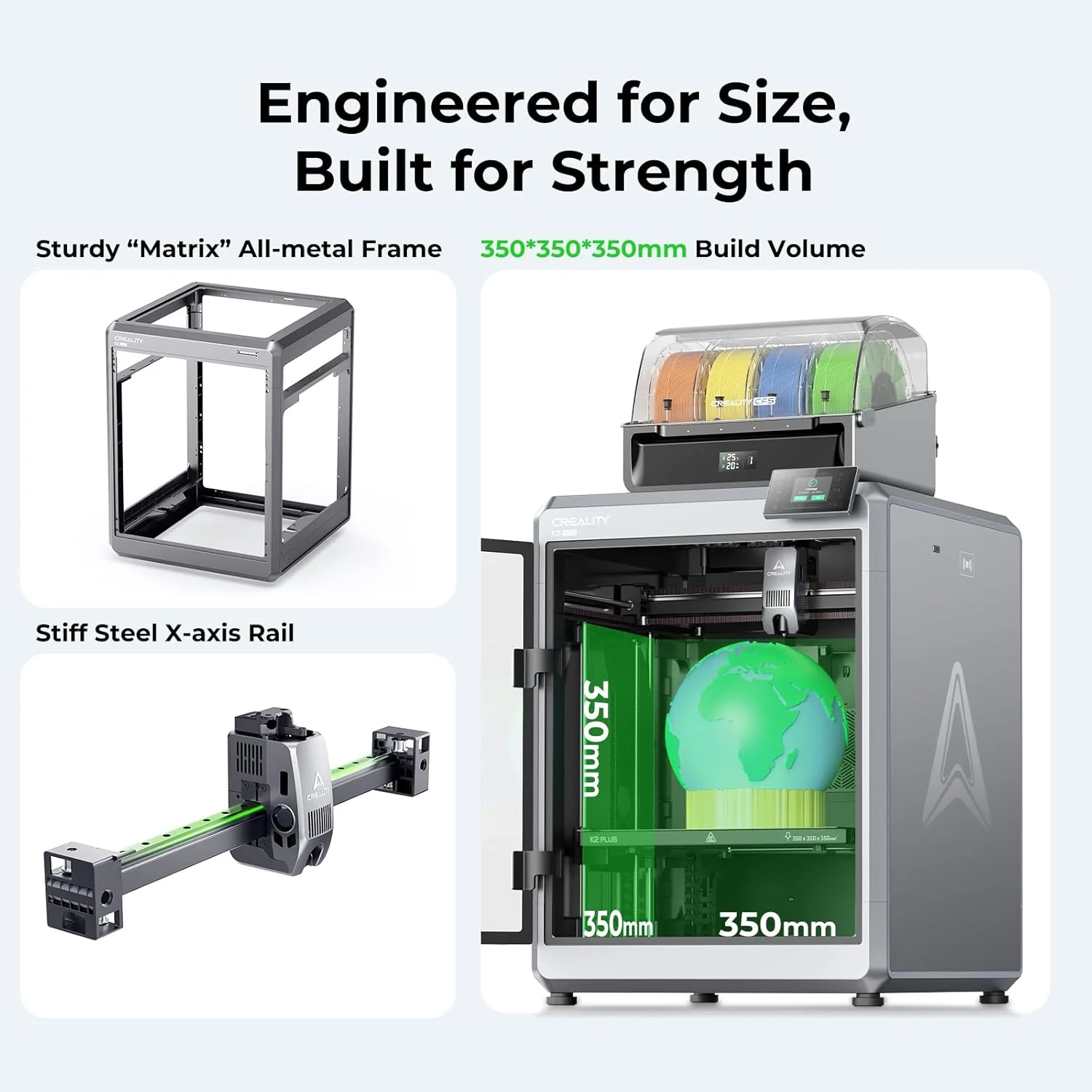 پرینتر سه بعدی Creality K2 Plus Combo، همراه با فیلامنت Hyper RFID PLA 4Kg برای سرعت بالا 30-600mm/s (مشکی، سفید، قرمز، آبی)